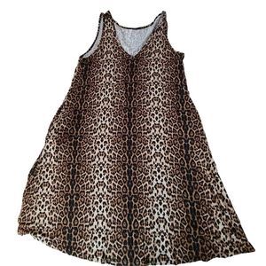 Bishuige Womens Leopard Print Sleeveless Swing Tank Dress Size Large